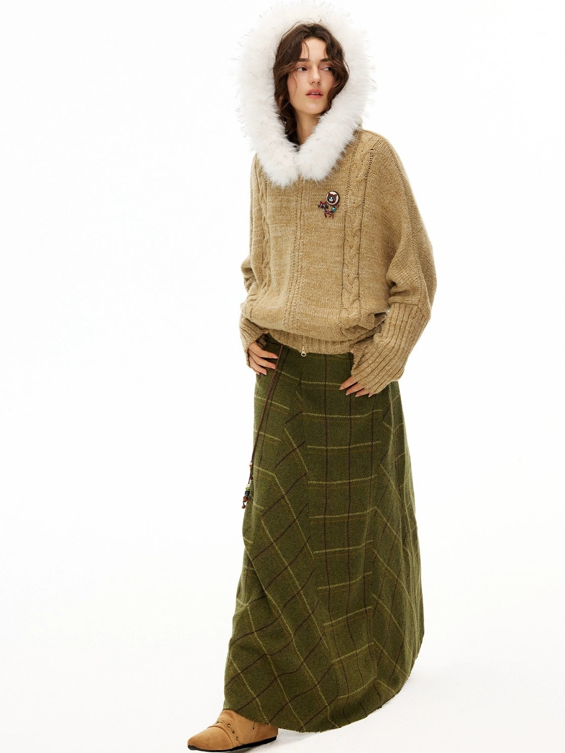 OuttheBlue Thermal Warm Hooded Zip Cardigan Loose Commuter Style Women Knit Sweater