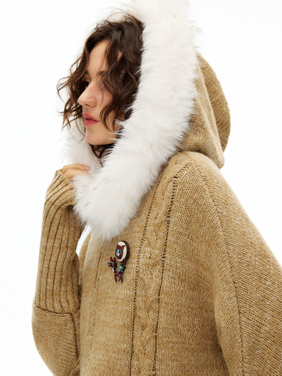 OuttheBlue Thermal Warm Hooded Zip Cardigan Loose Commuter Style Women Knit Sweater