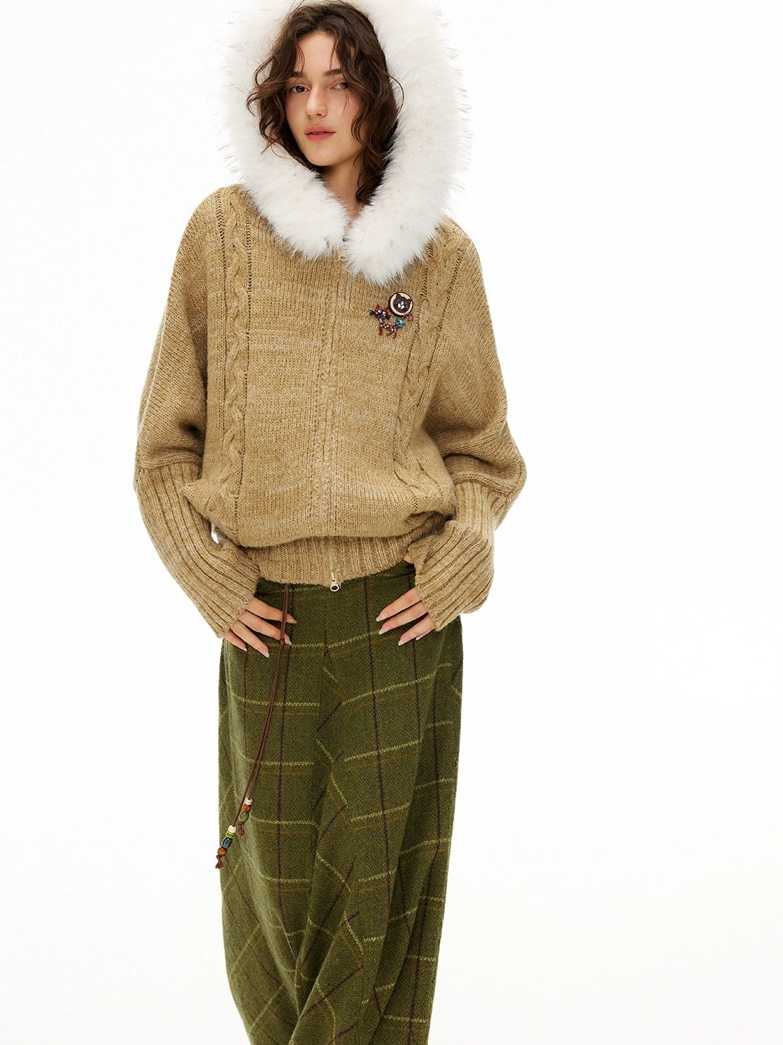 OuttheBlue Thermal Warm Hooded Zip Cardigan Loose Commuter Style Women Knit Sweater