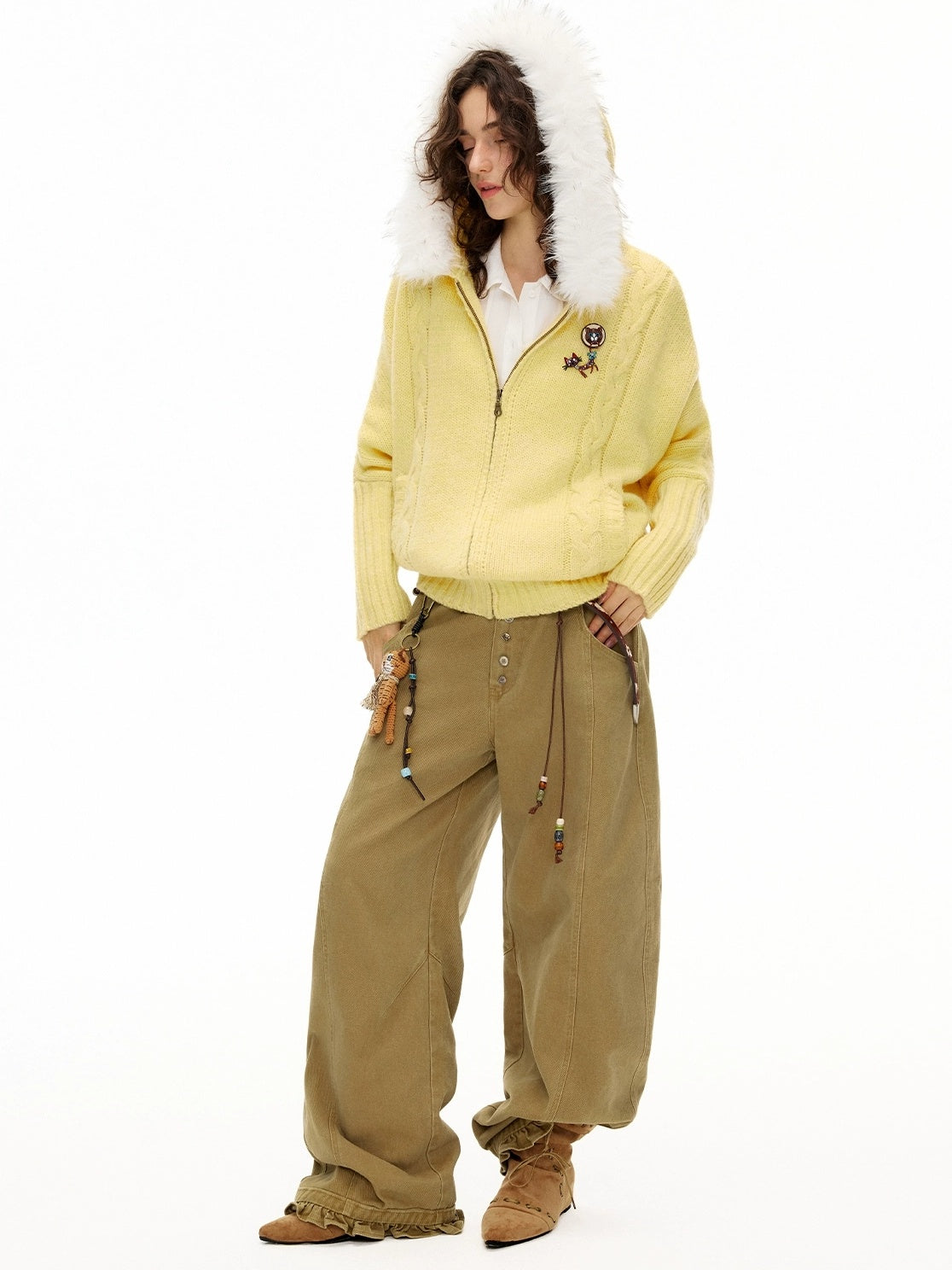 OuttheBlue Thermal Warm Hooded Zip Cardigan Loose Commuter Style Women Knit Sweater