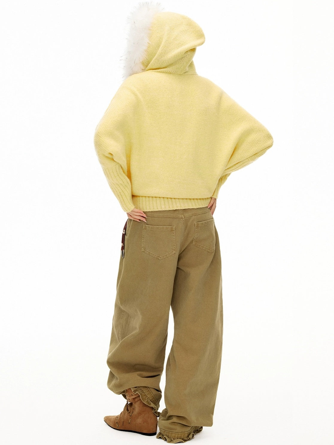 OuttheBlue Thermal Warm Hooded Zip Cardigan Loose Commuter Style Women Knit Sweater