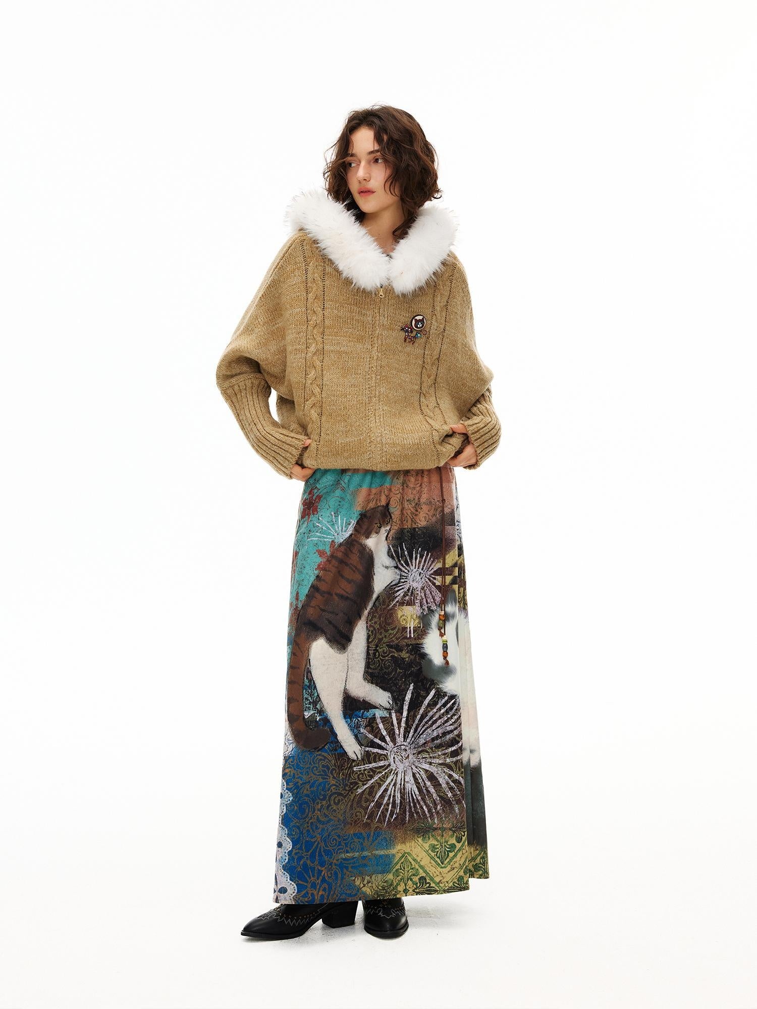 OuttheBlue Thermal Warm Hooded Zip Cardigan Loose Commuter Style Women Knit Sweater