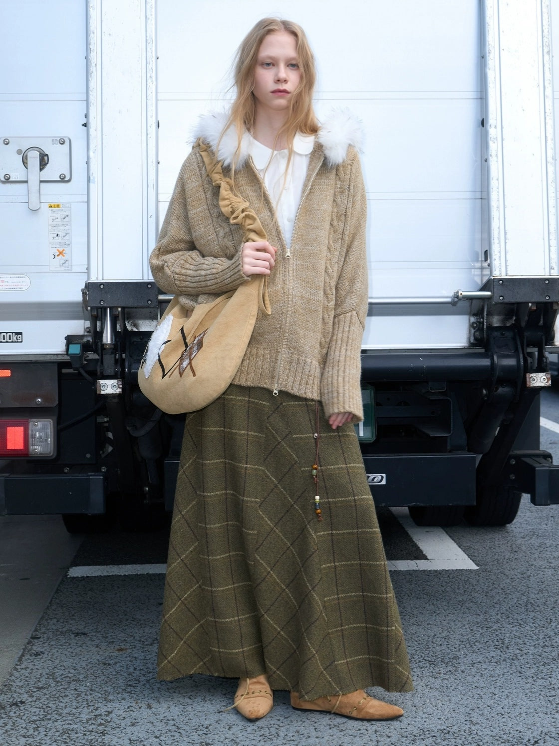 OuttheBlue Thermal Warm Hooded Zip Cardigan Loose Commuter Style Women Knit Sweater