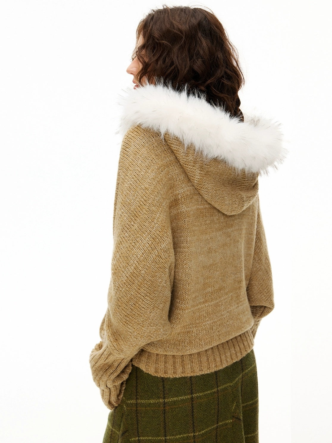 OuttheBlue Thermal Warm Hooded Zip Cardigan Loose Commuter Style Women Knit Sweater