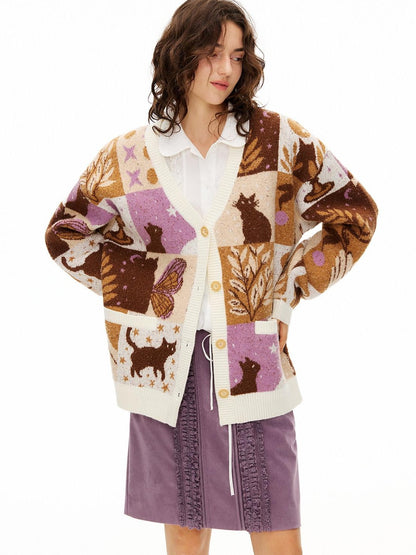 OuttheBlue Thermal Wool Blend Office V-neck Long Sleeve Multicolor Knit Cardigans