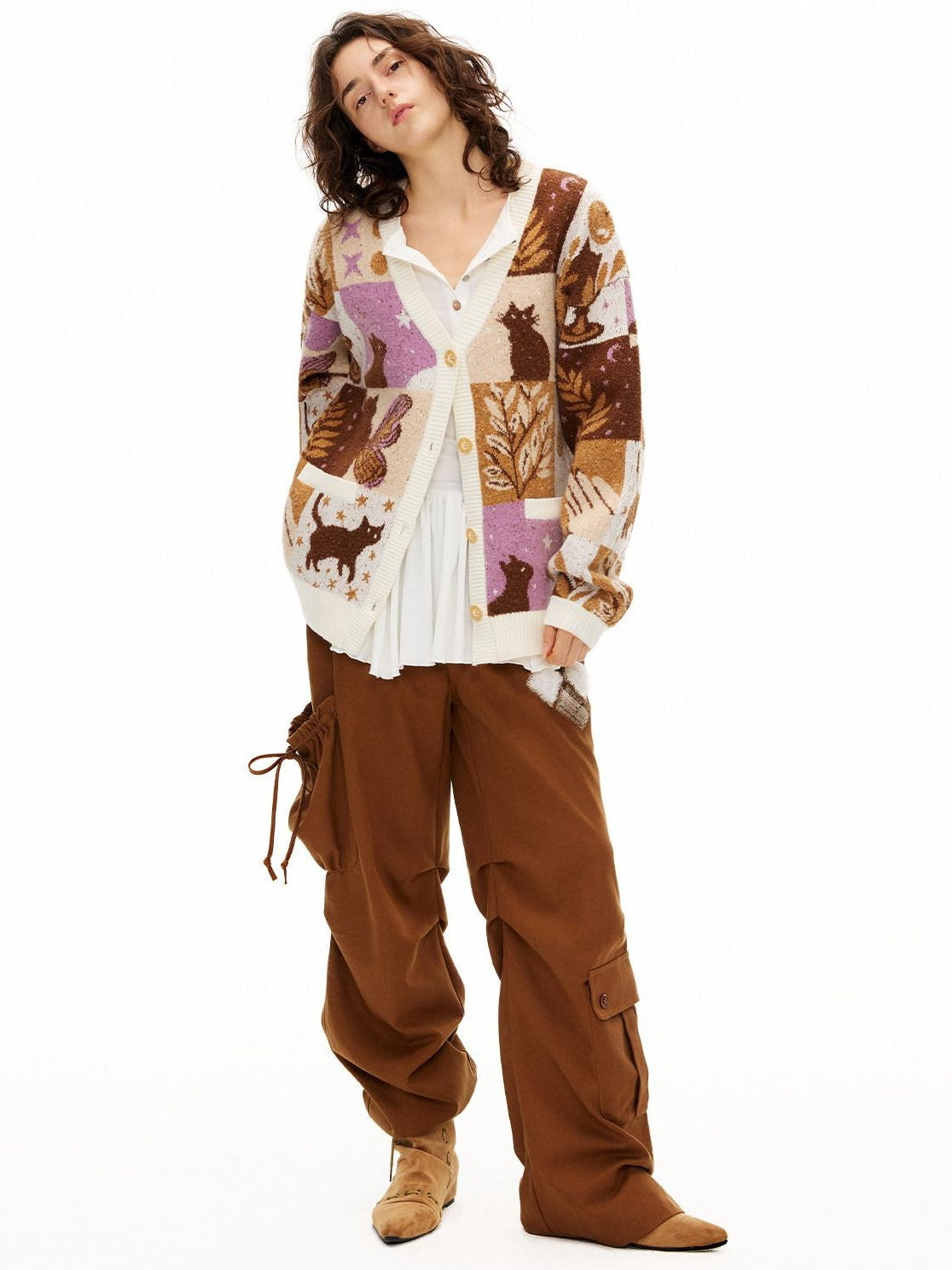 OuttheBlue Thermal Wool Blend Office V-neck Long Sleeve Multicolor Knit Cardigans