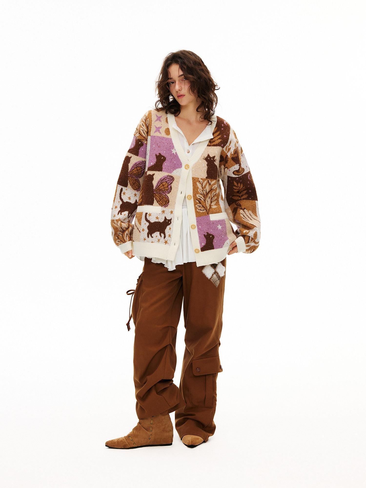 OuttheBlue Thermal Wool Blend Office V-neck Long Sleeve Multicolor Knit Cardigans
