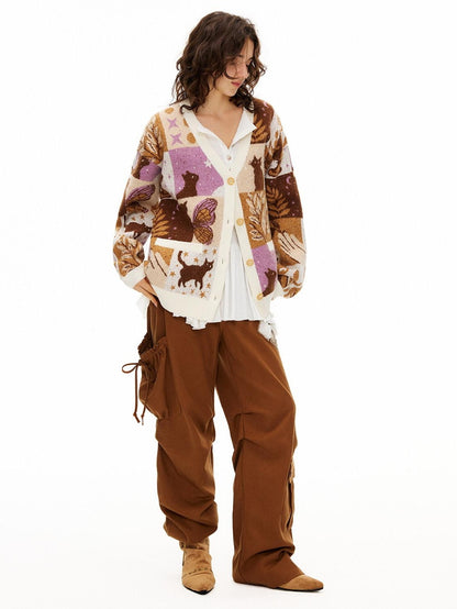 OuttheBlue Thermal Wool Blend Office V-neck Long Sleeve Multicolor Knit Cardigans