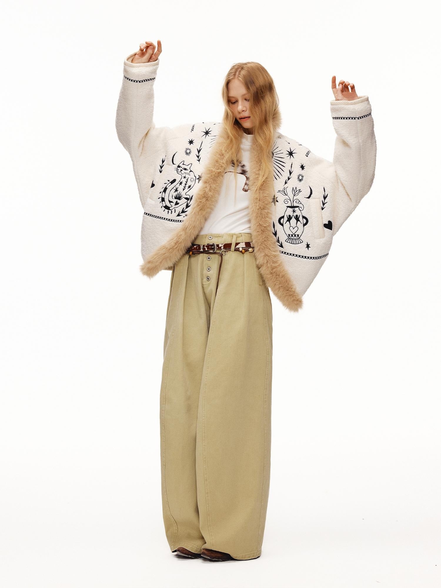 OuttheBlue Thick Wool Blend Commuter Relaxed Fit Boat Neck Women Moonlight White Jacket