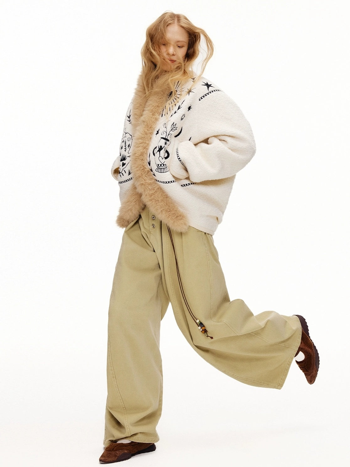 OuttheBlue Thick Wool Blend Commuter Relaxed Fit Boat Neck Women Moonlight White Jacket