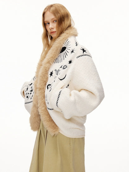 OuttheBlue Thick Wool Blend Commuter Relaxed Fit Boat Neck Women Moonlight White Jacket