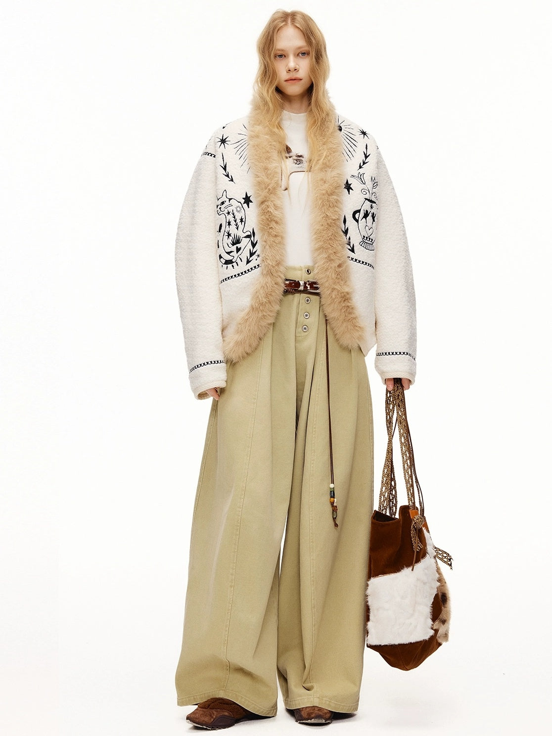 OuttheBlue Thick Wool Blend Commuter Relaxed Fit Boat Neck Women Moonlight White Jacket