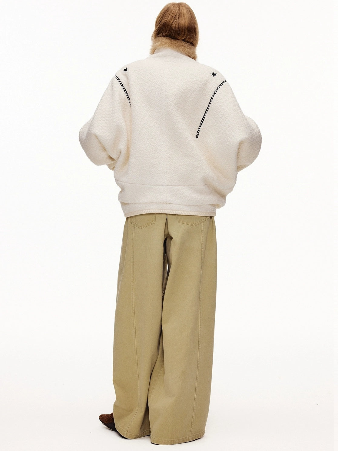 OuttheBlue Thick Wool Blend Commuter Relaxed Fit Boat Neck Women Moonlight White Jacket