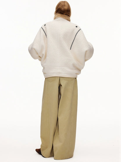 OuttheBlue Thick Wool Blend Commuter Relaxed Fit Boat Neck Women Moonlight White Jacket