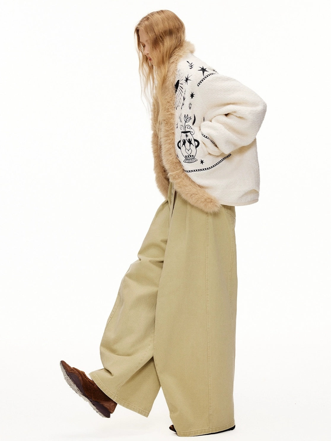 OuttheBlue Thick Wool Blend Commuter Relaxed Fit Boat Neck Women Moonlight White Jacket