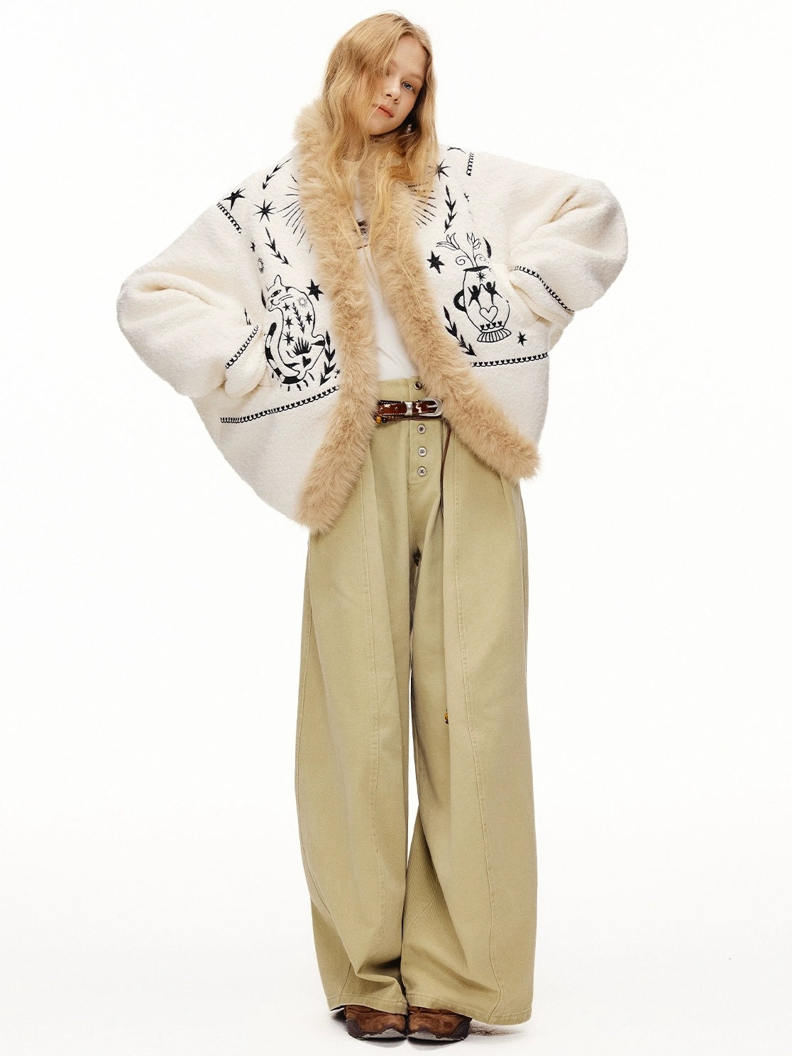 OuttheBlue Thick Wool Blend Commuter Relaxed Fit Boat Neck Women Moonlight White Jacket