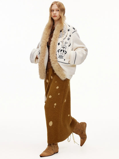 OuttheBlue Thick Wool Blend Commuter Relaxed Fit Boat Neck Women Moonlight White Jacket