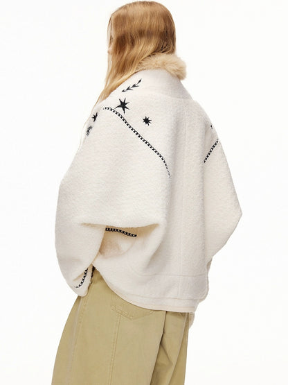 OuttheBlue Thick Wool Blend Commuter Relaxed Fit Boat Neck Women Moonlight White Jacket