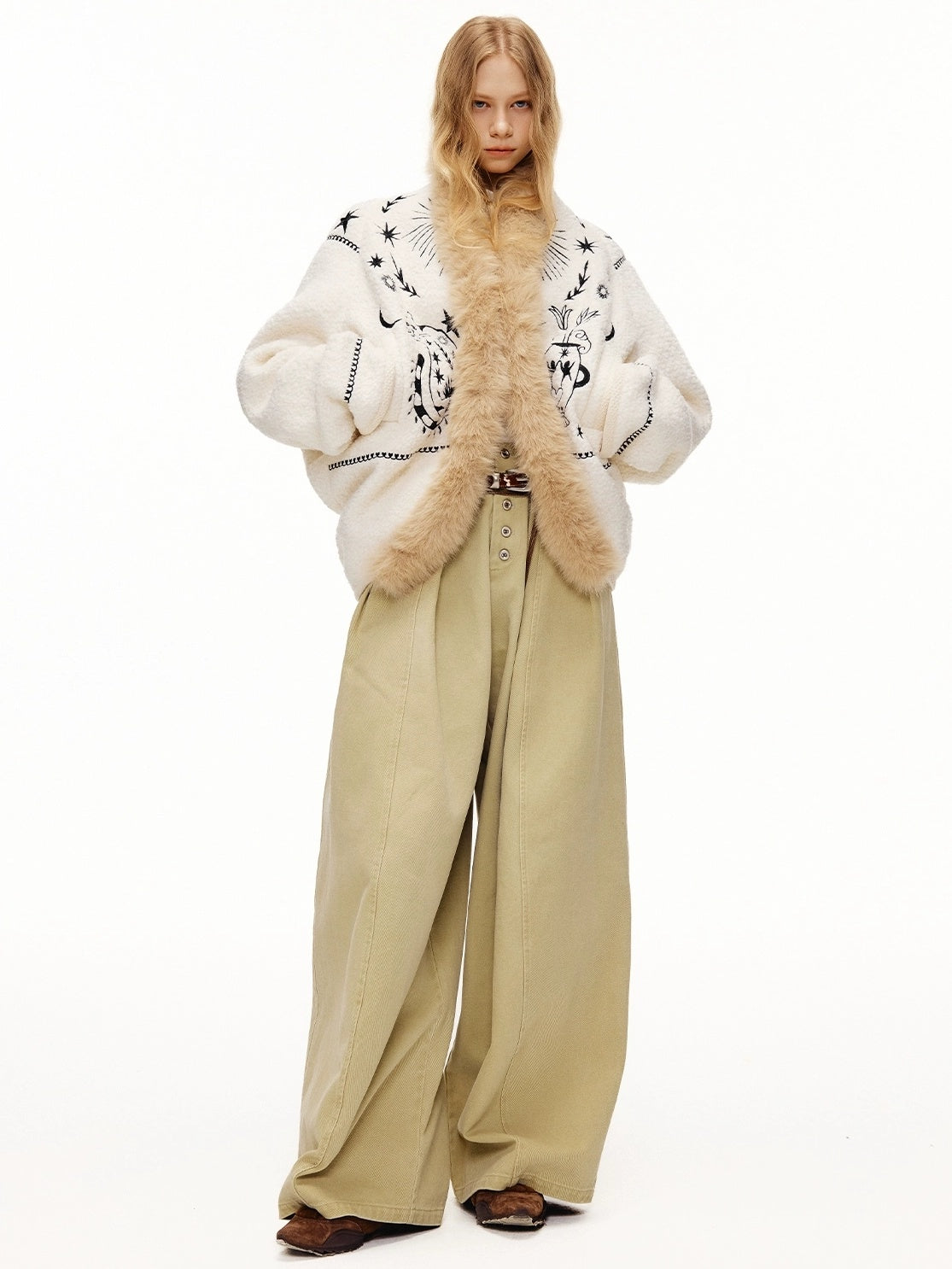 OuttheBlue Thick Wool Blend Commuter Relaxed Fit Boat Neck Women Moonlight White Jacket