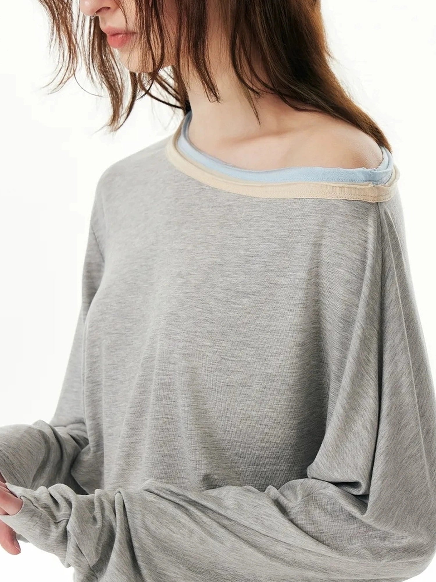 OuttheBlue Triple Tone Crinkle Sky Blue Off Shoulder Tee