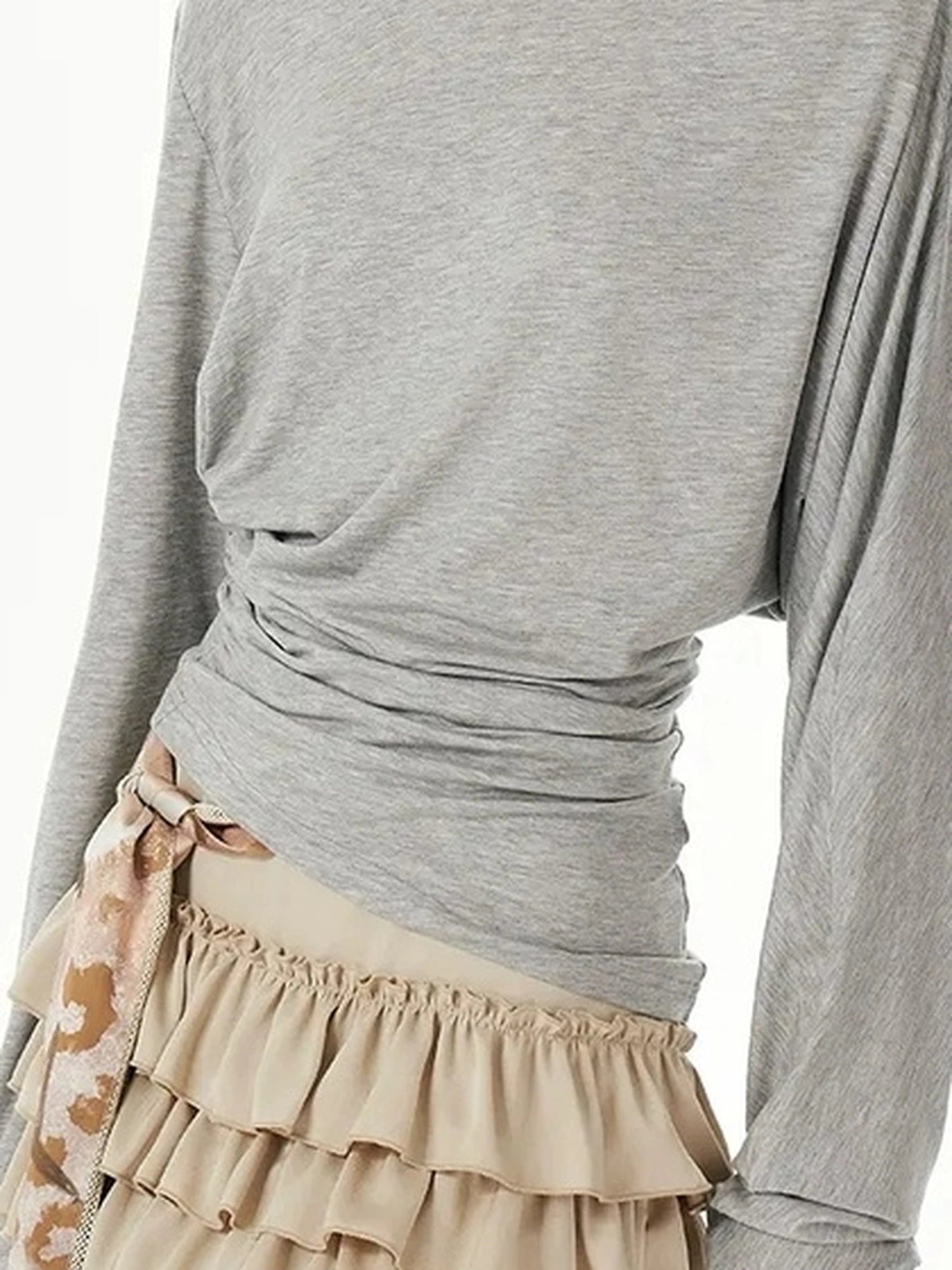 OuttheBlue Triple Tone Crinkle Sky Blue Off Shoulder Tee