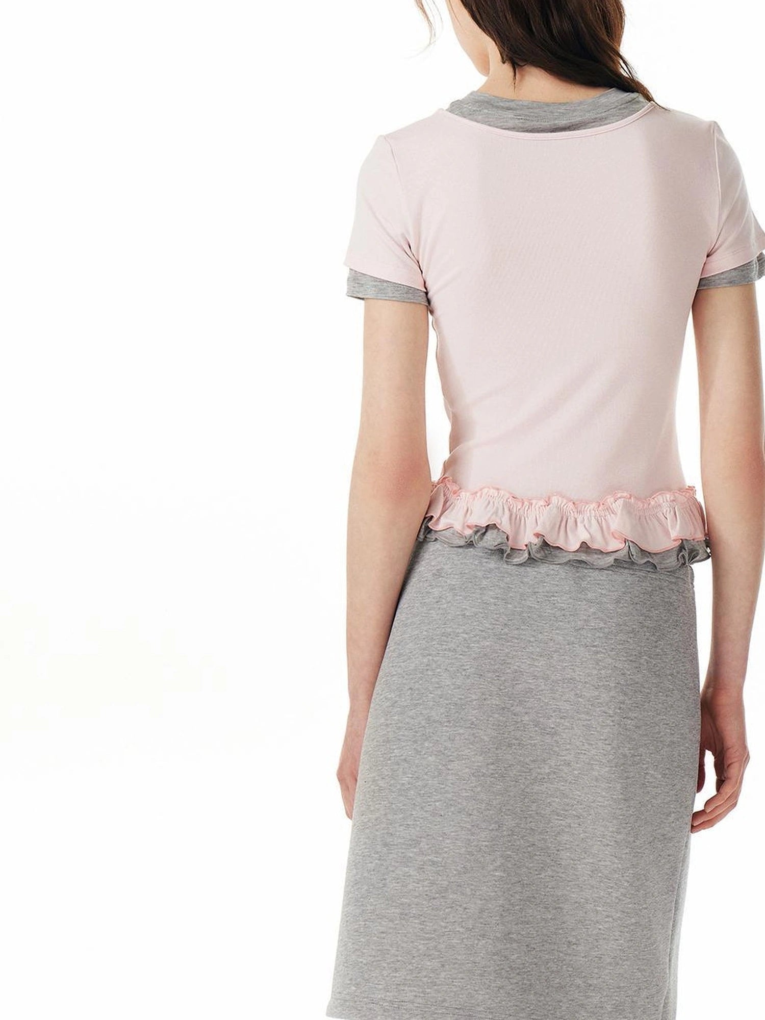 OuttheBlue Two Tone Layered Ruffle Slim Fit Tee