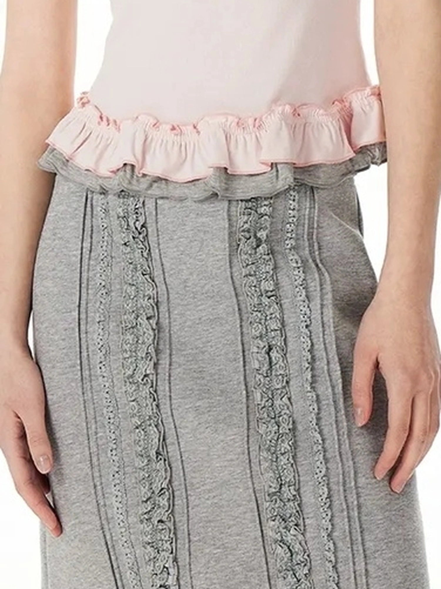 OuttheBlue Two Tone Layered Ruffle Slim Fit Tee