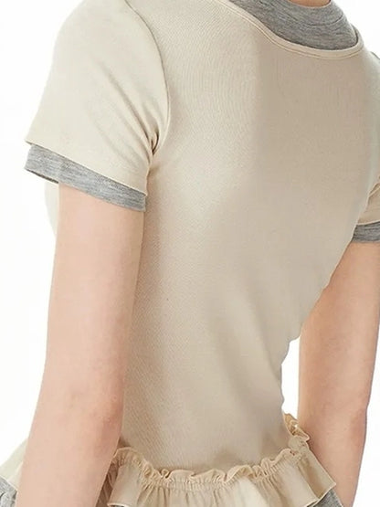 OuttheBlue Two Tone Layered Ruffle Slim Fit Tee