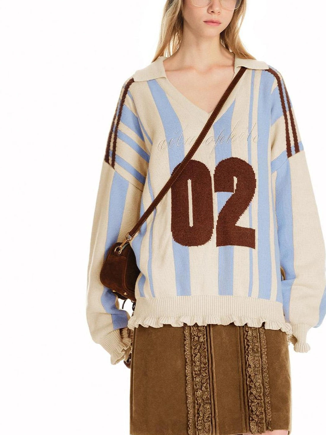 OuttheBlue V-neck Color Block Sweater