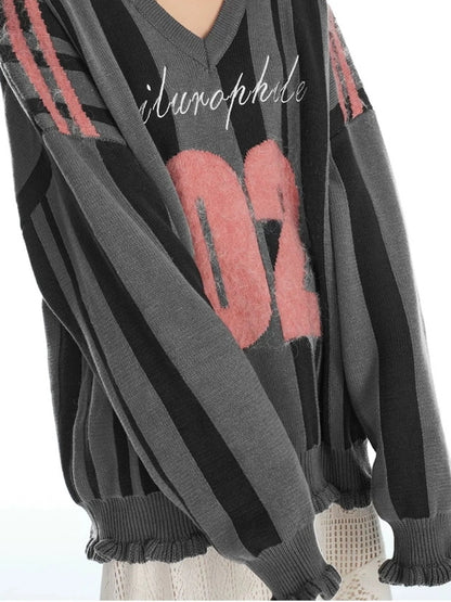 OuttheBlue V-neck Color Block Sweater