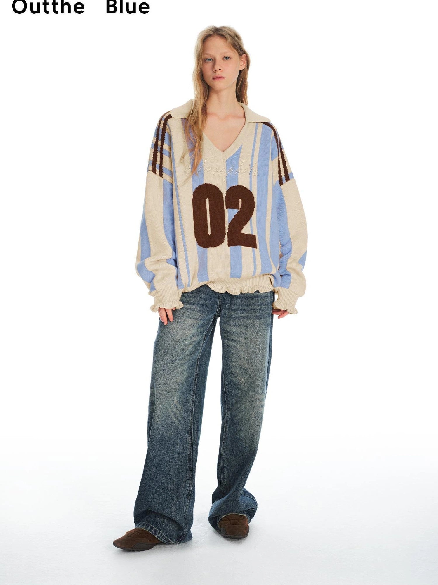 OuttheBlue V-neck Color Block Sweater