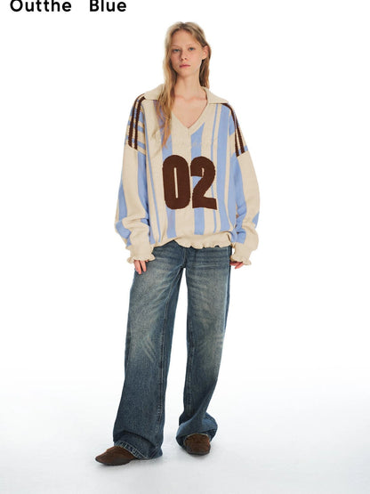 OuttheBlue V-neck Color Block Sweater