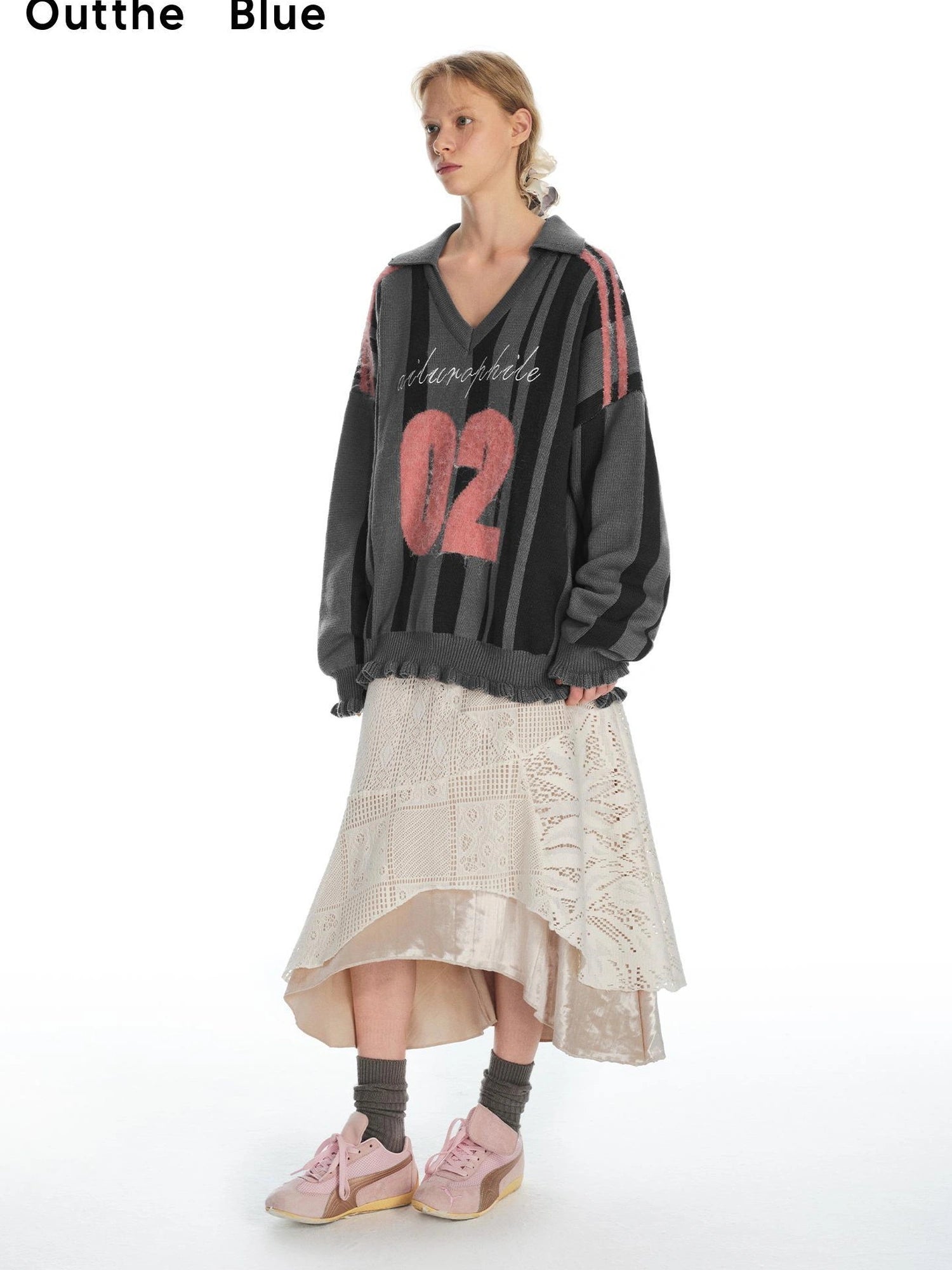 OuttheBlue V-neck Color Block Sweater