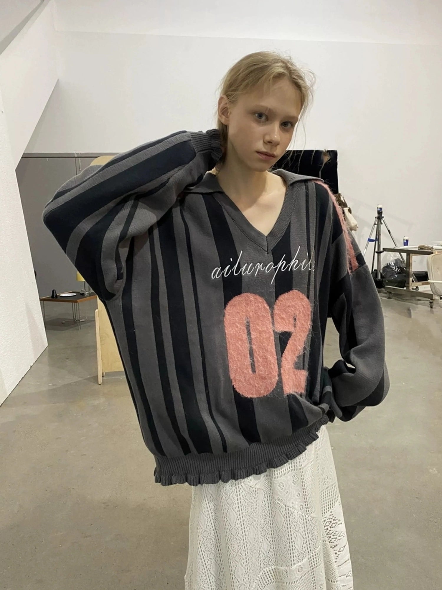 OuttheBlue V-neck Color Block Sweater