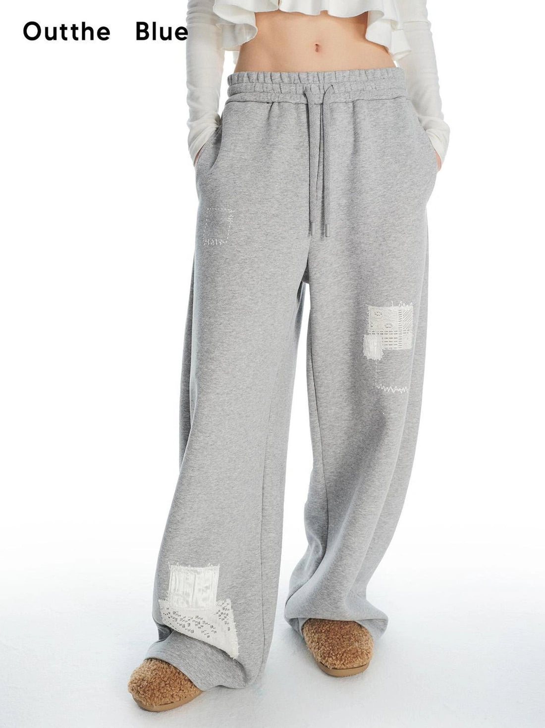OuttheBlue Velvet Lace Appliqué Fleece Jogger Pants