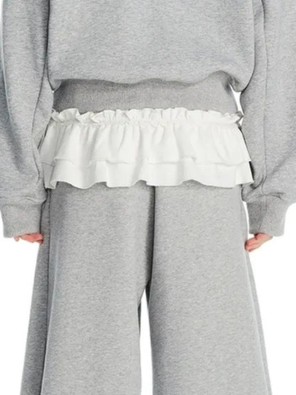 OuttheBlue Velvet Lace Appliqué Fleece Jogger Pants