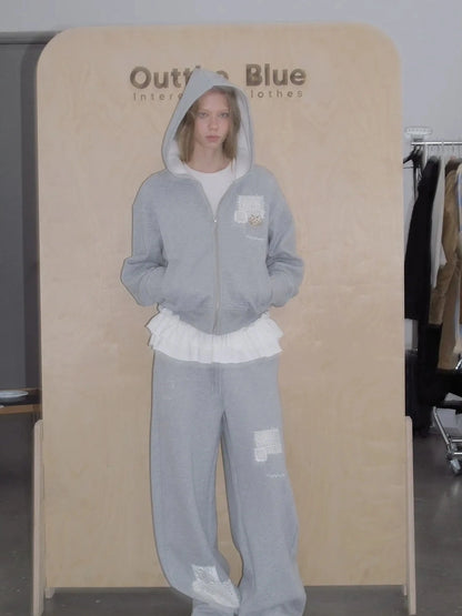 OuttheBlue Velvet Lace Appliqué Fleece Jogger Pants