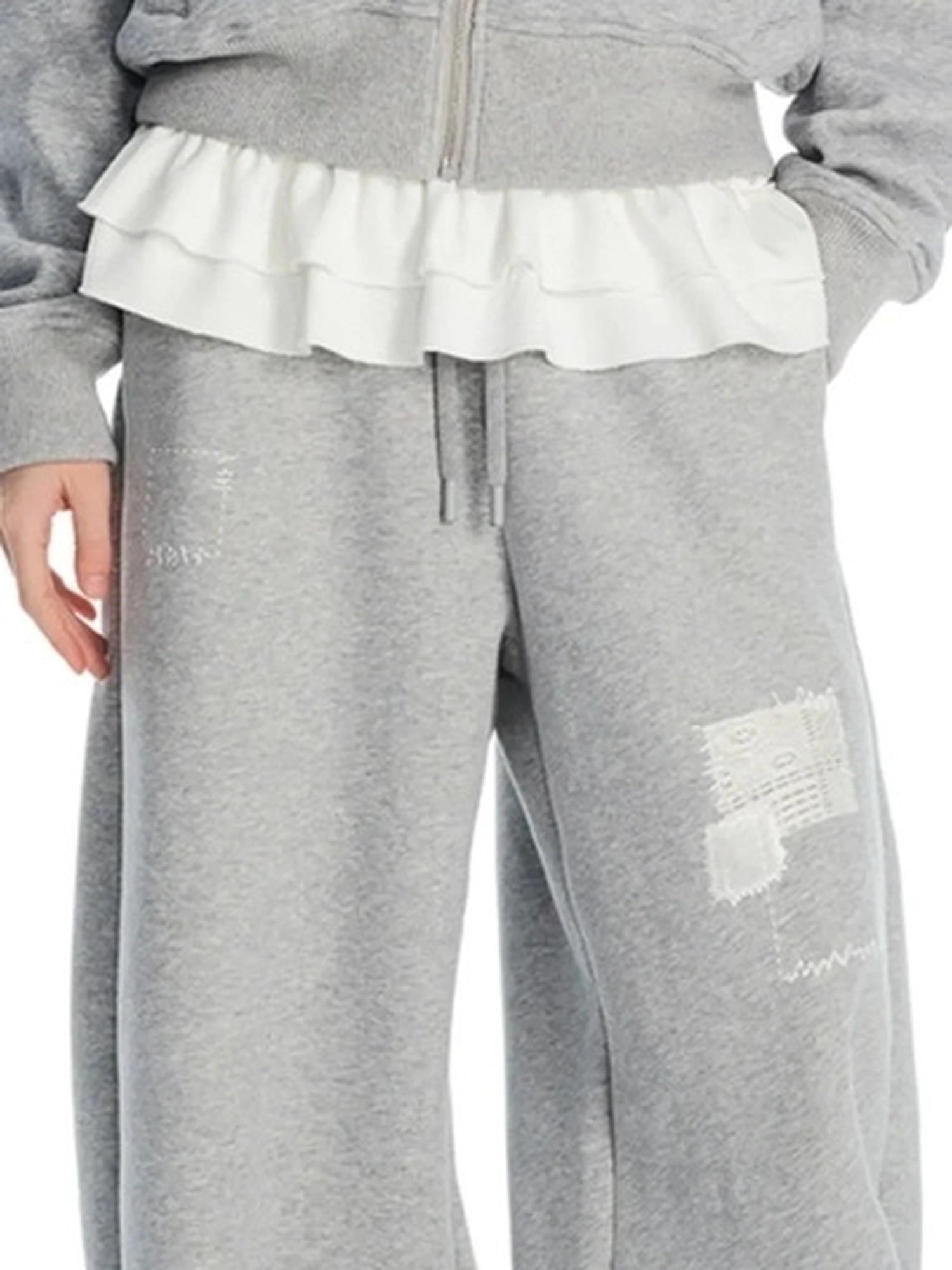 OuttheBlue Velvet Lace Appliqué Fleece Jogger Pants