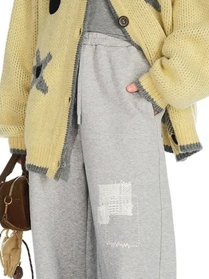 OuttheBlue Velvet Lace Appliqué Fleece Jogger Pants