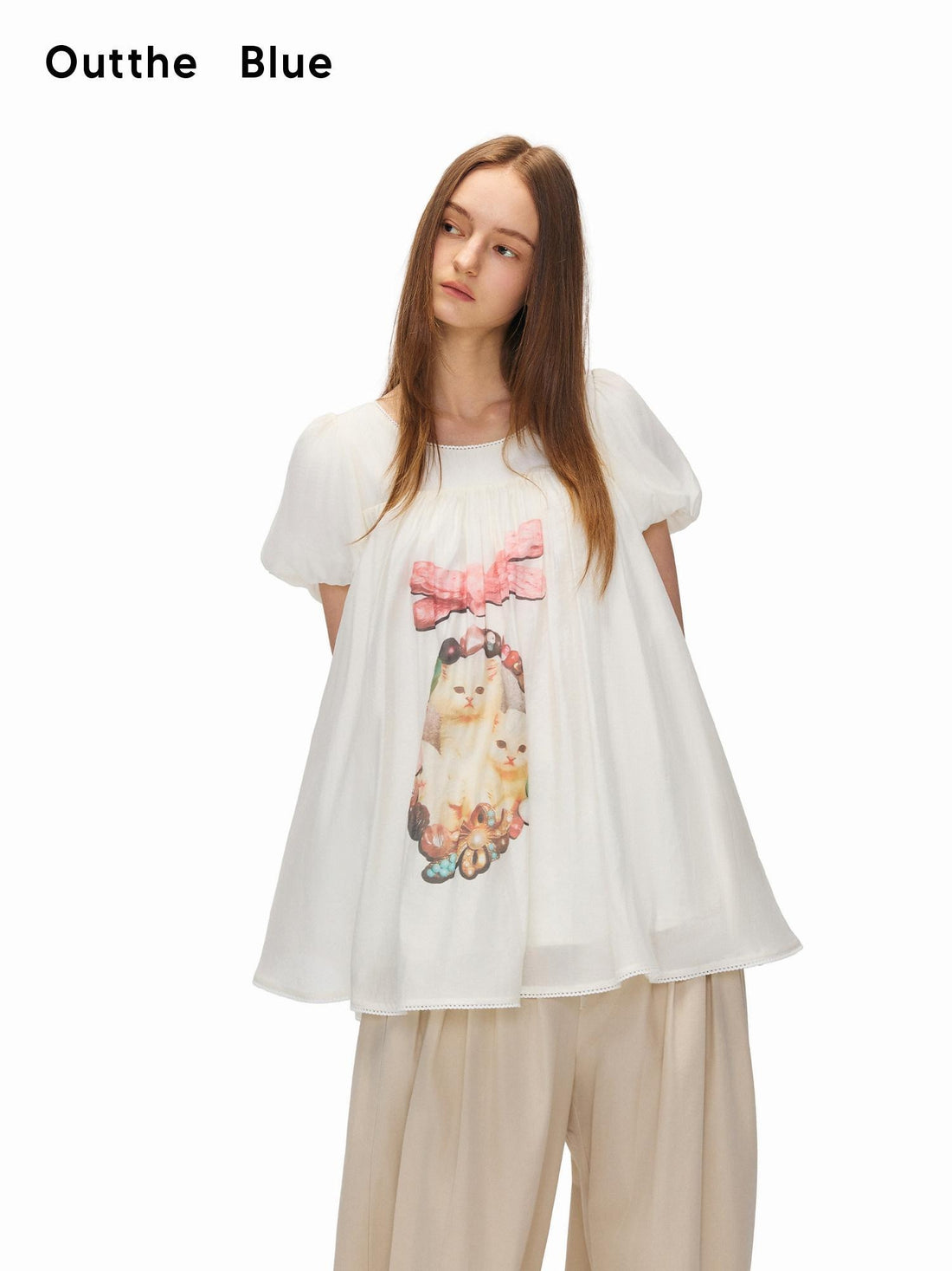 OuttheBlue Vintage Animal Print Loose Puff Sleeve Women Viscose Short Sleeve T-Shirts