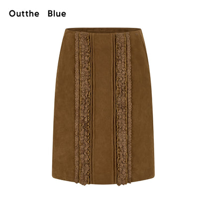 OuttheBlue Vintage Brown Pu Leather Mid Waist Crochet Cutout H Shape Women Midi Skirts