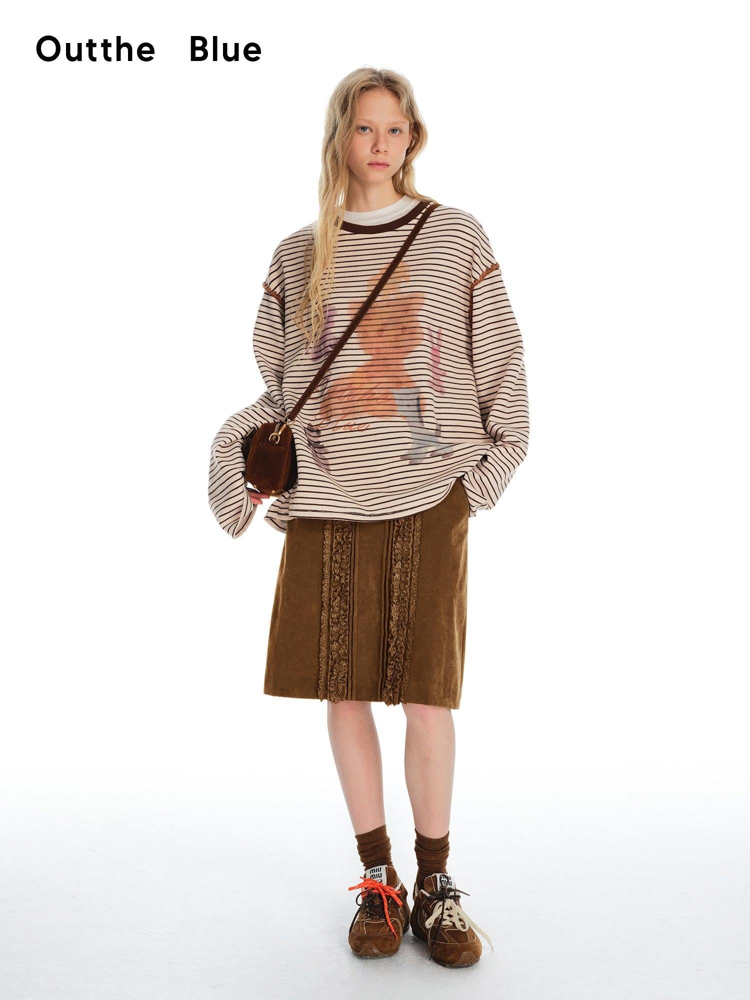 OuttheBlue Vintage Brown Pu Leather Mid Waist Crochet Cutout H Shape Women Midi Skirts