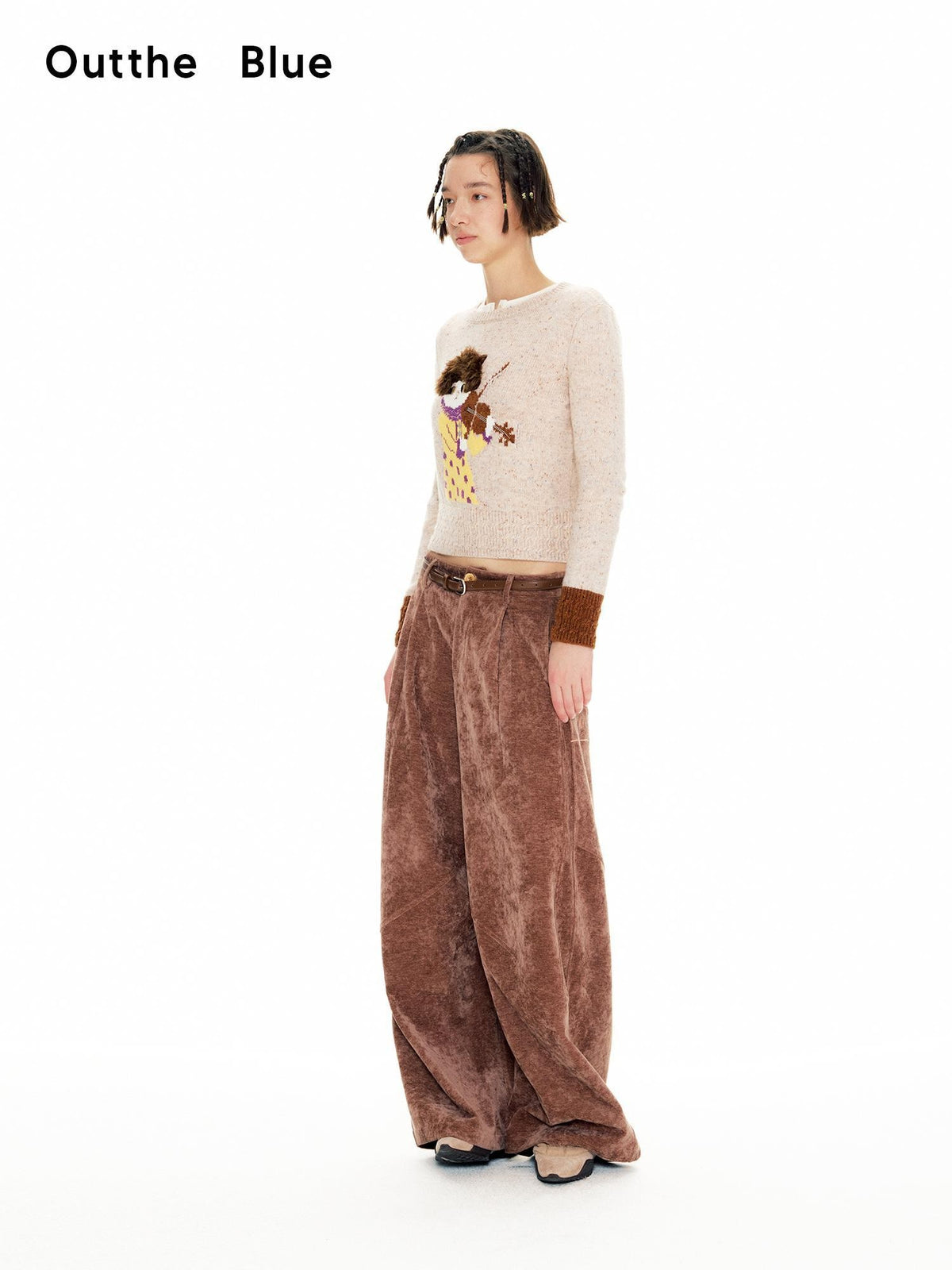 OuttheBlue Vintage Cat Embroidered Wool Blend Women&