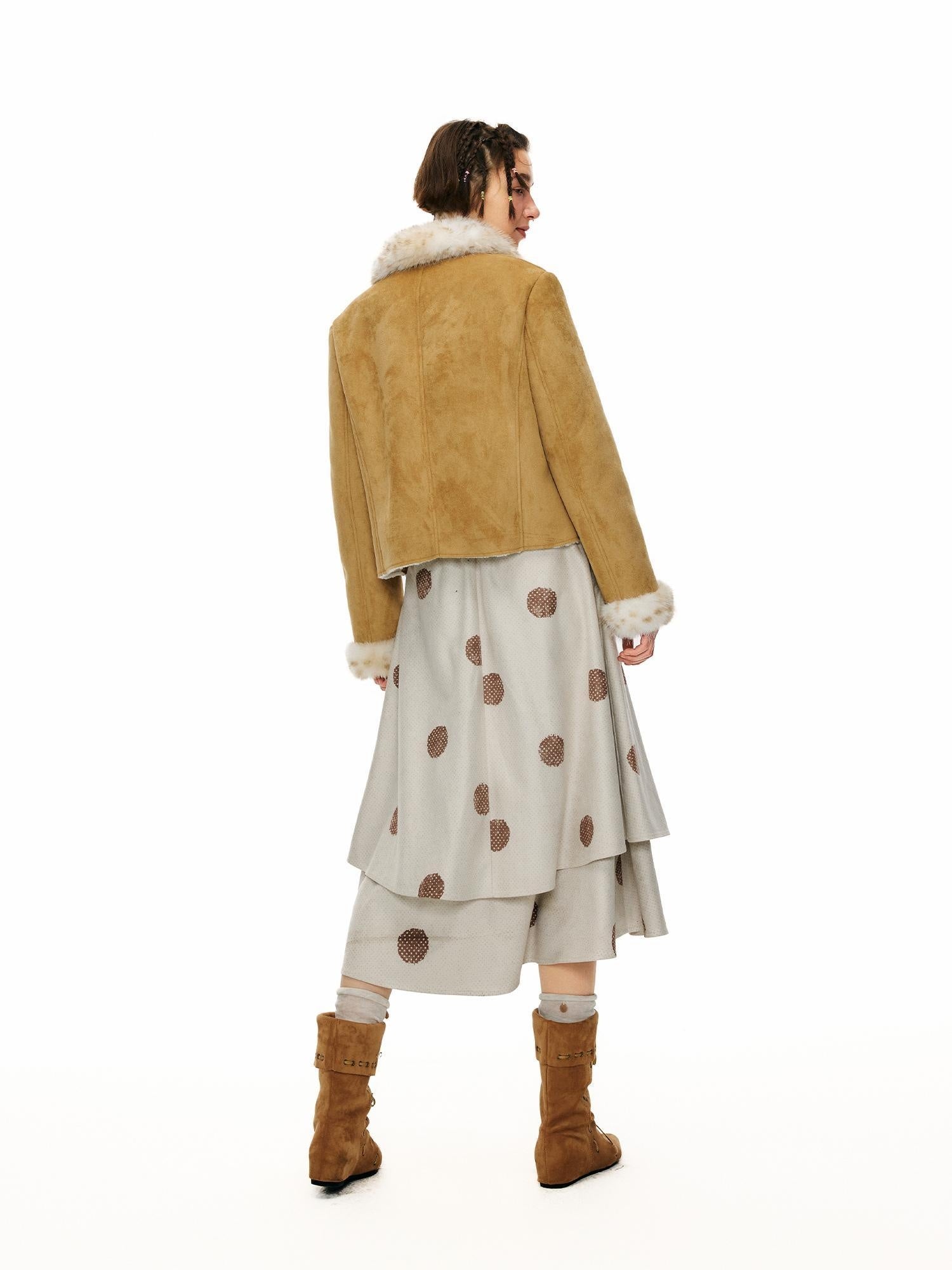 OuttheBlue Vintage Double Layer High Waist A Line Loose Women Casual Printed Midi Skirt