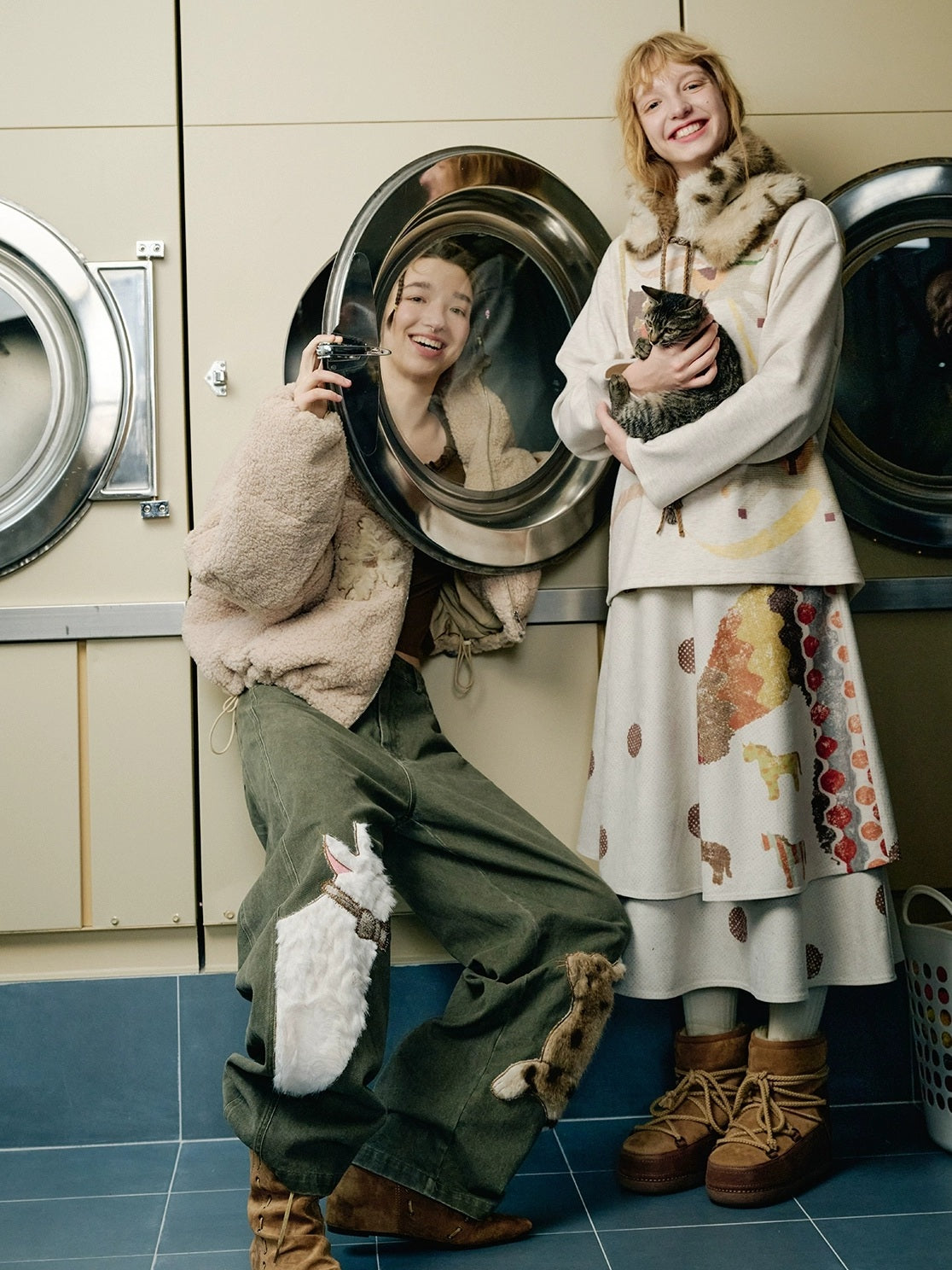 OuttheBlue Vintage Double Layer High Waist A Line Loose Women Casual Printed Midi Skirt