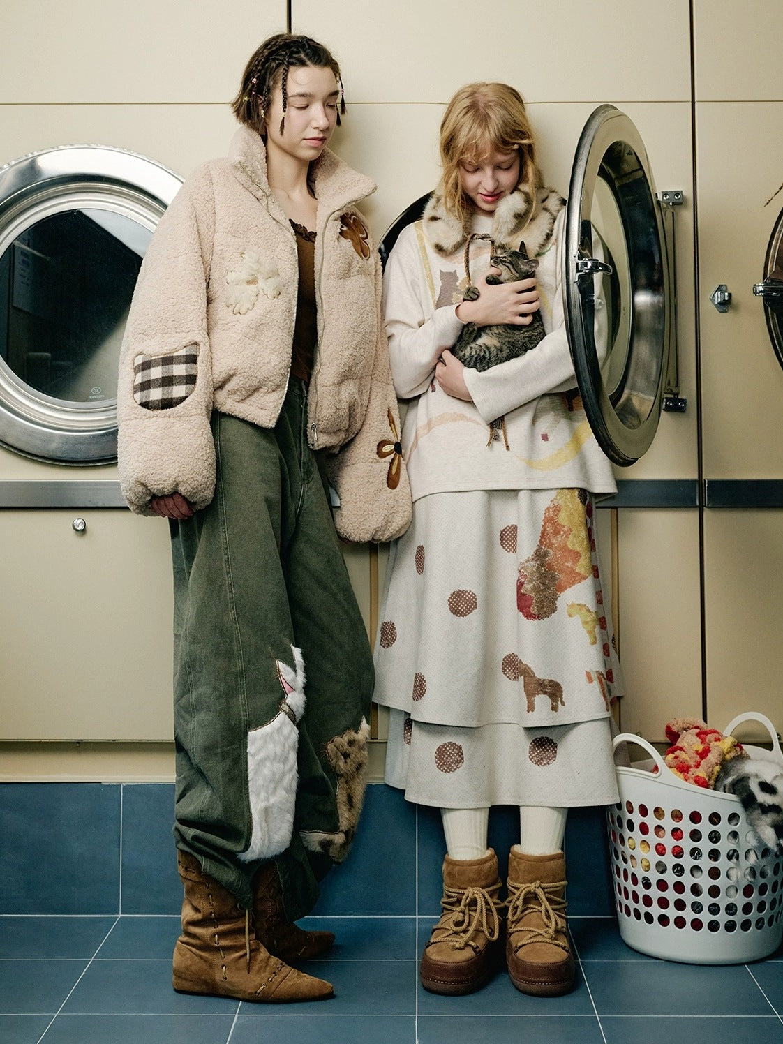 OuttheBlue Vintage Double Layer High Waist A Line Loose Women Casual Printed Midi Skirt