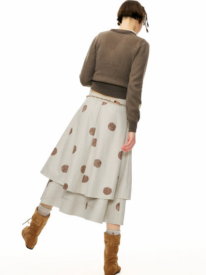 OuttheBlue Vintage Double Layer High Waist A Line Loose Women Casual Printed Midi Skirt