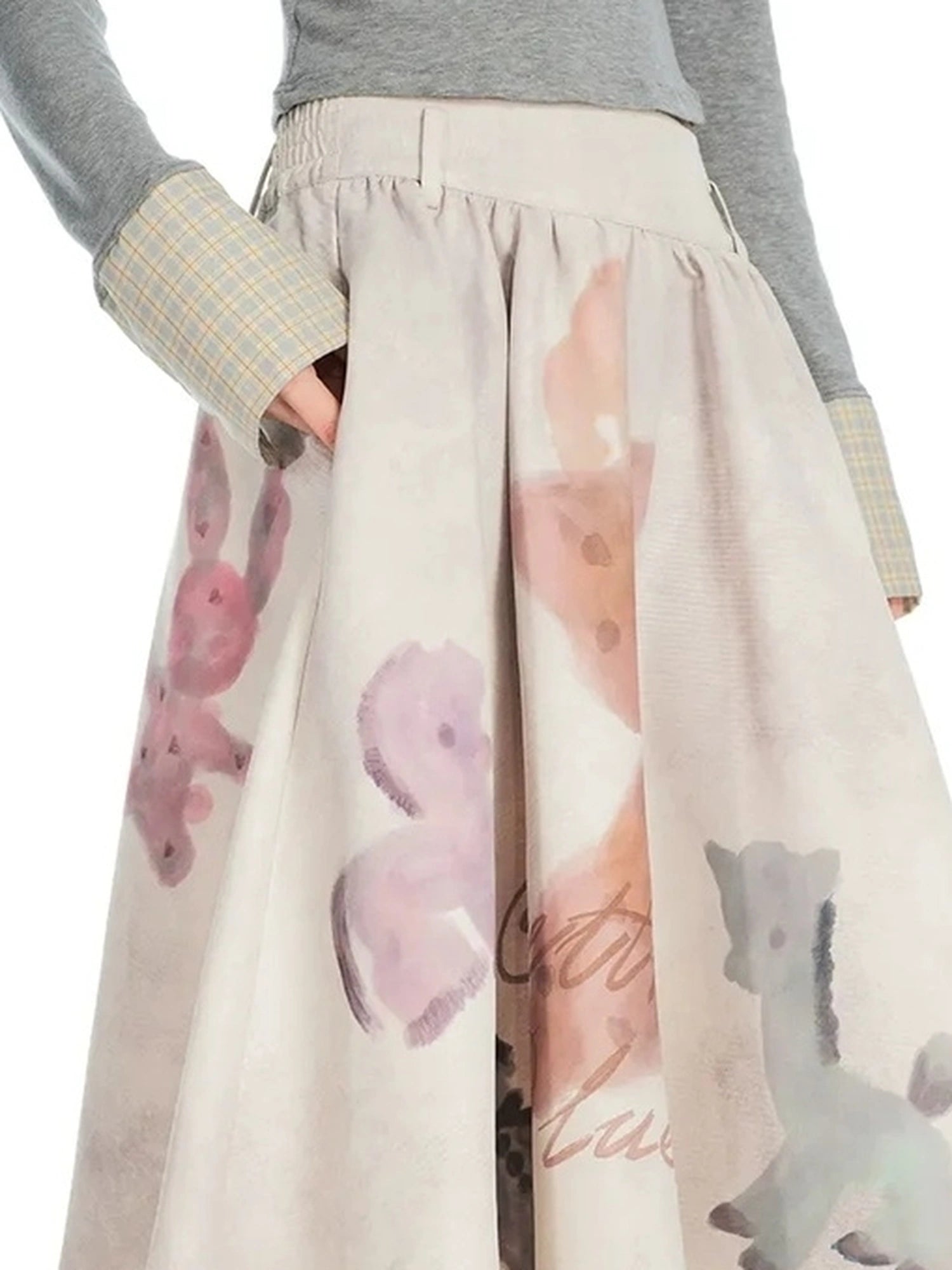OuttheBlue Vintage Flared Cat Doll Paradise Midi Skirt