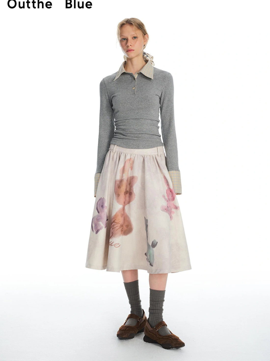 OuttheBlue Vintage Flared Cat Doll Paradise Midi Skirt