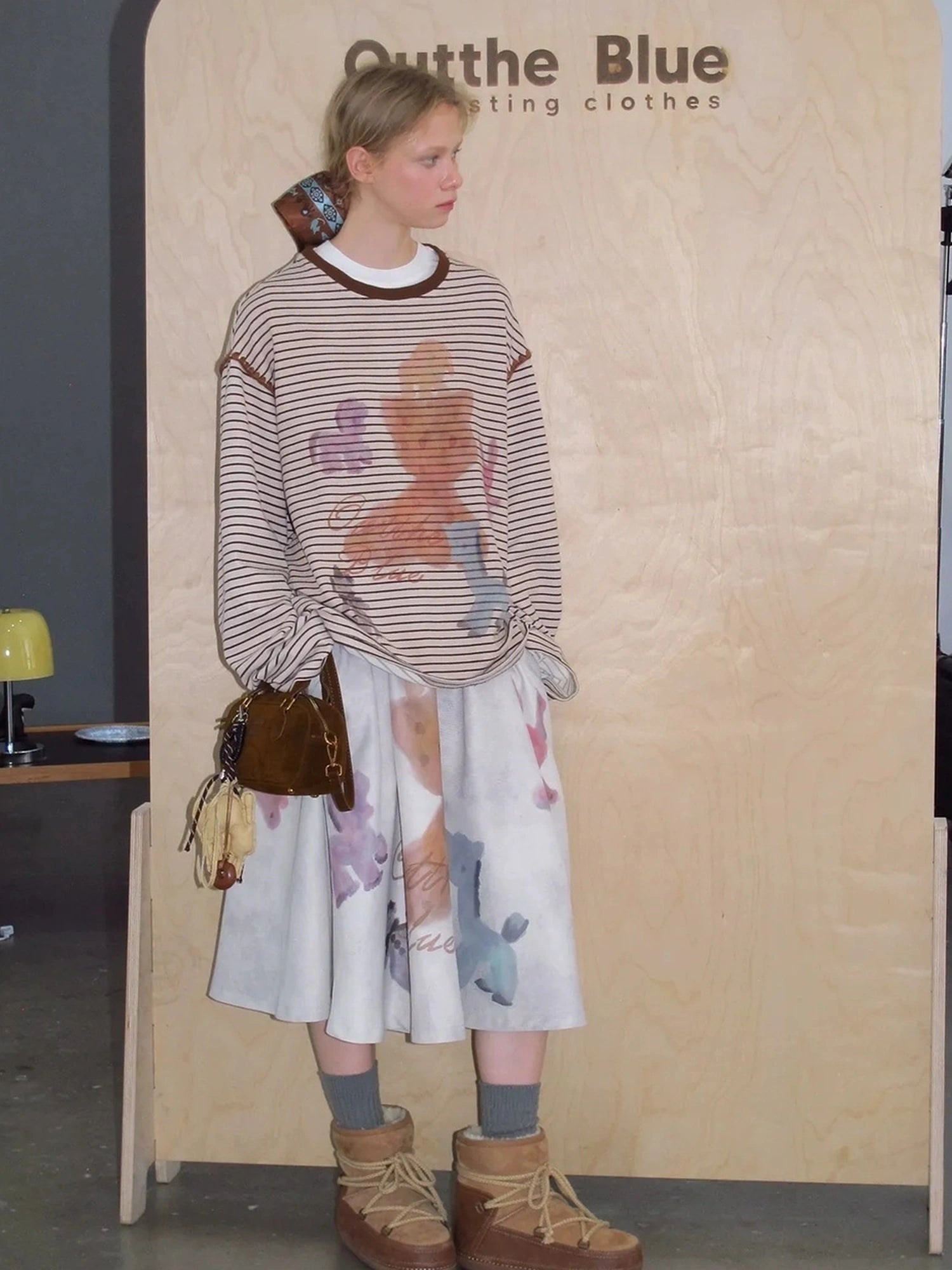 OuttheBlue Vintage Flared Cat Doll Paradise Midi Skirt